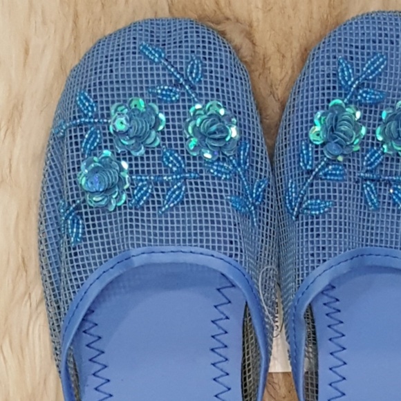 4/$20 Blue Sequin Flower Slippers - Picture 2 of 2